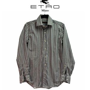 ETRO green blue striped dress shirt Sz 38